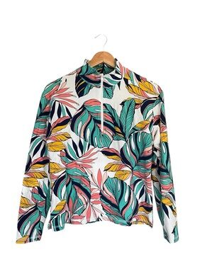 Talbots Cozy Crunch Half Zip Pullover- Tropical Fronds
